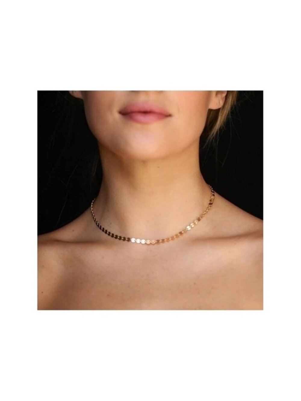 Shimmery Disc Chain Necklace Dainty Layering Necklace Waterproof Gold Jewelry